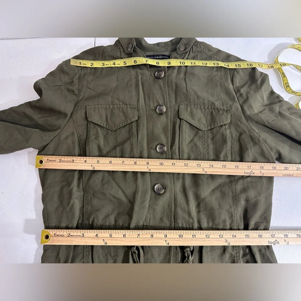 White House Black Market Sz 6 Utility Jacket Shirt Army Green Roll Tab Sleeves